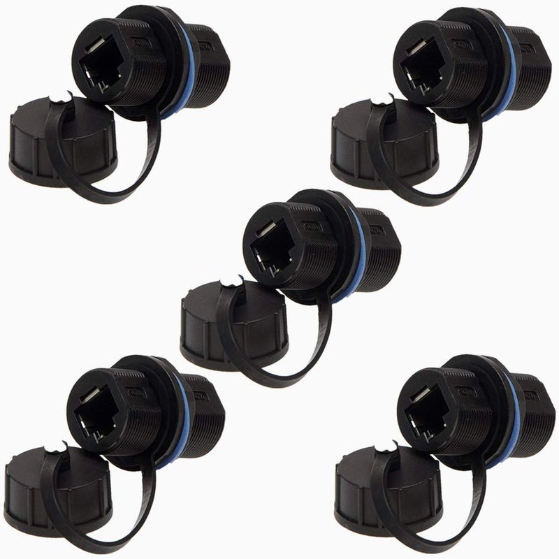 ANMBEST 5PCS Panel Mounting Shielded RJ45 Waterproof Cat5/5e/6 8P8C Connector Ethernet LAN Cable Connector Double Head Adapter with Waterproof/Dust Cap - Image 1